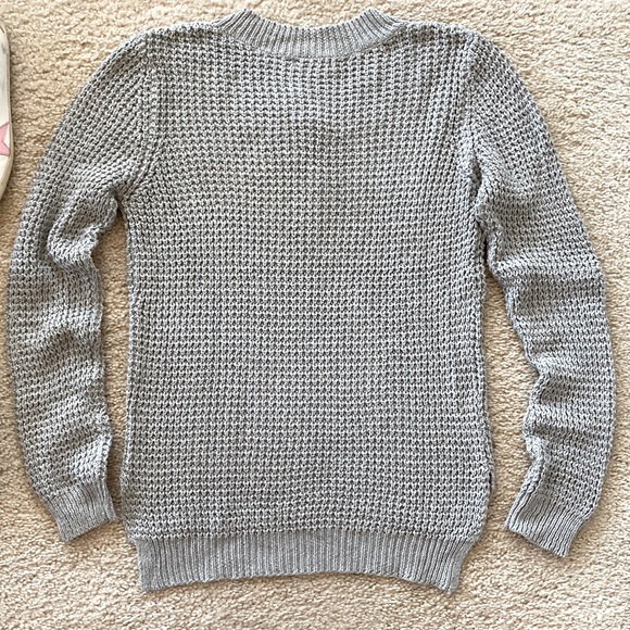 Grey Tie Front Knit Sweater - Picture 6 of 6